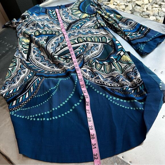 HALE BOB silky long sleeve blue paisley shift dress size M - Picture 9 of 9